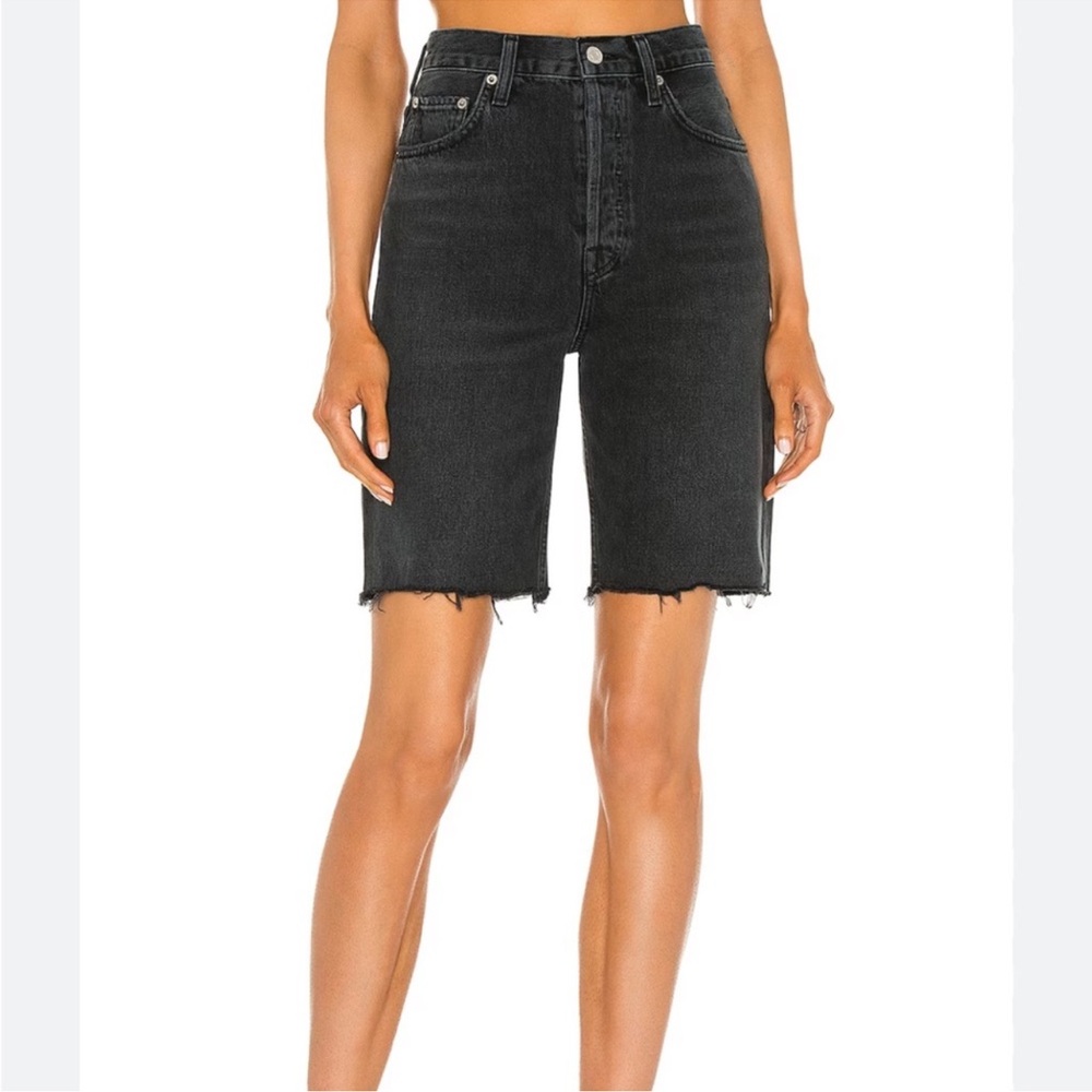 Agolde Black High-Rise Cutoff Denim Bermuda Shorts